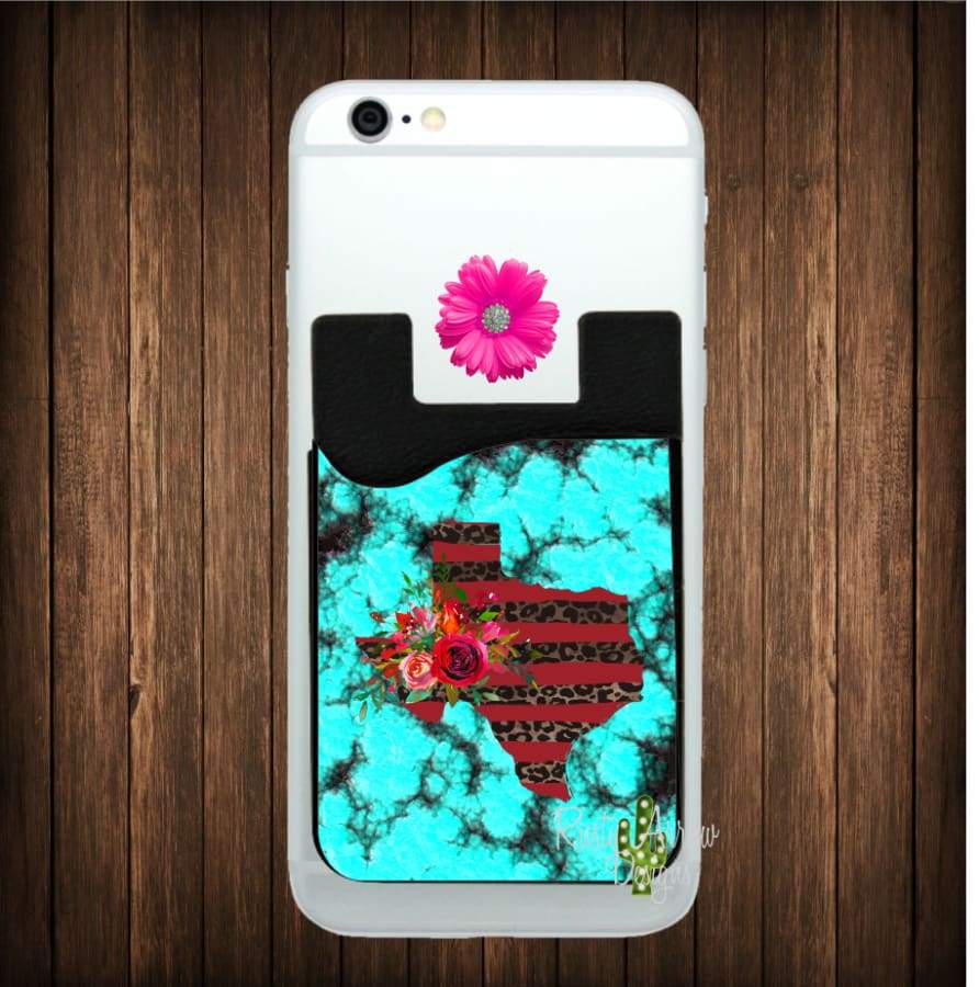 Turquoise Stone with Red and Cheetah Texas Cell Phone Card Caddy