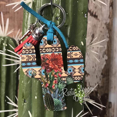 Pink Aztec Cactus Key Chain