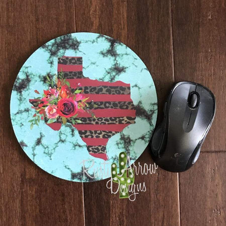Neon Cactus w Red Bloom 8" Neoprene Round Mouse Pad