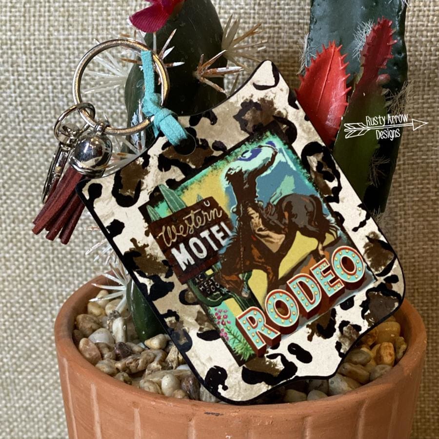 Western Motel Rodeo Back Tag Key Chain