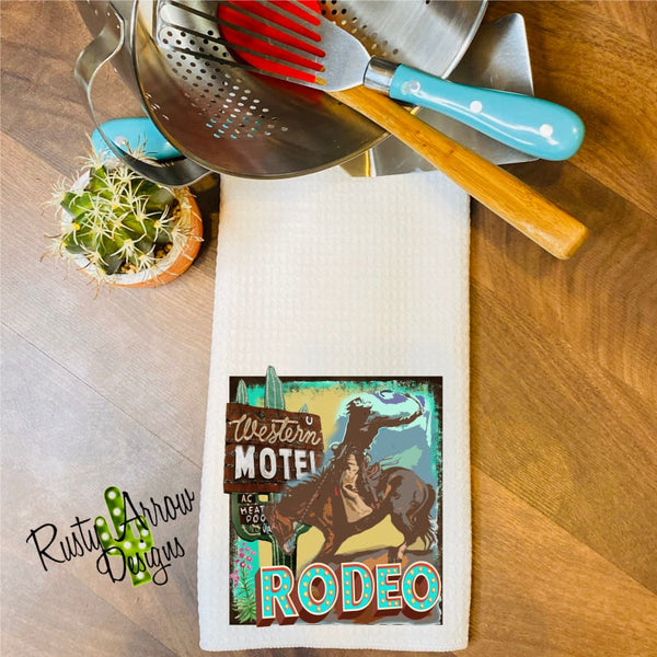 Western Motel Rodeo Waffle Weave Tea Towel