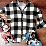 White Buffalo Plaid Button Down V-neck - Tee Shirt