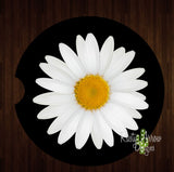 White Daisy Black Background Set of 2 Car Coasters - Car Coasters