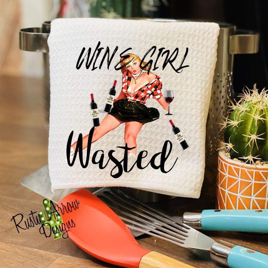 Wine Girl Wasted Waffle Weave Tea Towel