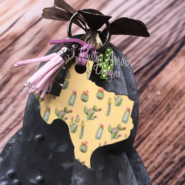 Yellow Cactus Print Texas Key Chain