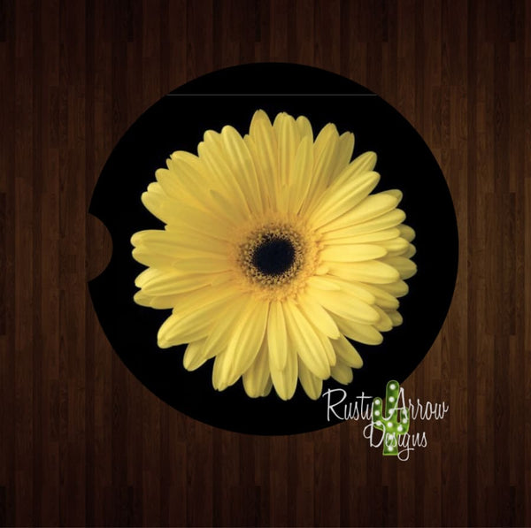 Yellow Gerber Daisy Set of 2 Car Coasters - Car Coasters
