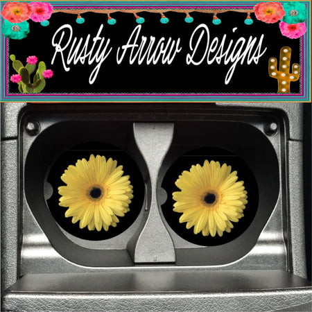 Sugar Skull Black Set of 2 Car Coasters
