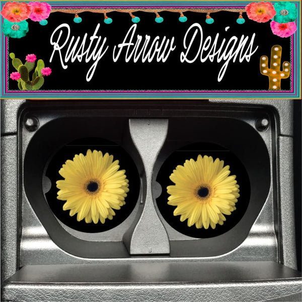 Yellow Gerber Daisy Set of 2 Car Coasters - Car Coasters