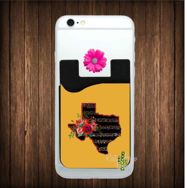 Yellow with Red and Cheetah Texas Cell Phone Card Caddy - Card Caddy