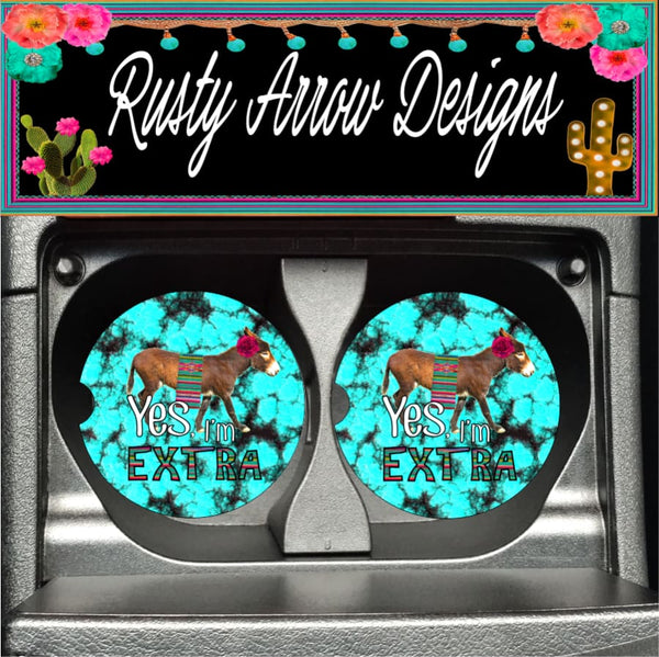 Yes I’m Extra Sassy Donkey Set of 2 Car Coasters - Car Coasters