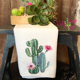Cactus Flowers Waffle Weave Tea Towel