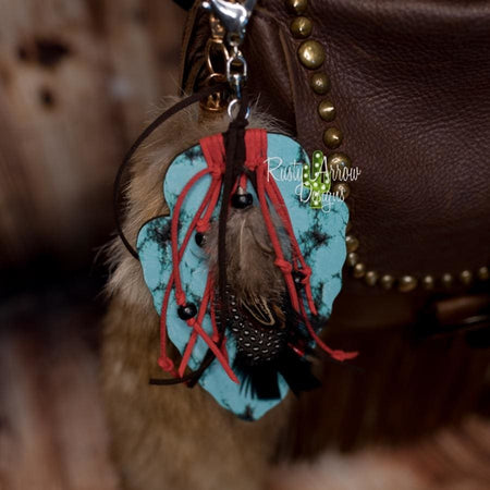 Turquoise and Orange Tribal Thunderbird Rear View Mirror Charm, Bag Tag, or Christmas Ornament