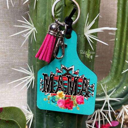 Black and White Stripe with Pink Rose Cactus Key Chain