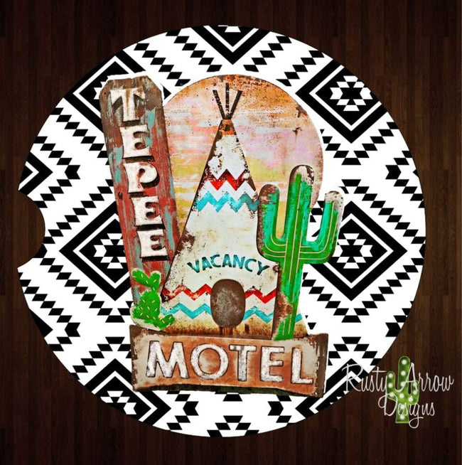 Aztec Tepee Motel Set of 2 Car Coasters - Car Coasters