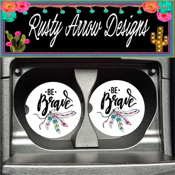Be Brave Feathers Set of 2 Car Coasters - Car Coasters