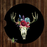 Black Deer Skull Set of 2 Car Coasters - Car Coasters