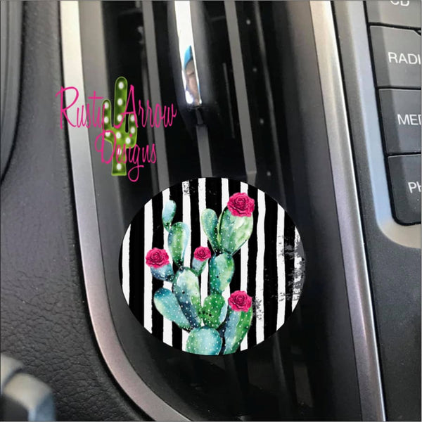 Black & White Cactus Blossom Car Vent Clip