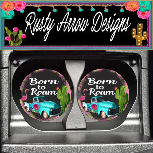 Born to Roam Turquoise Truck Set of 2 Car Coasters - Car Coasters