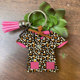 Brown Cheetah with Pink Nurse Scrub Key chain
