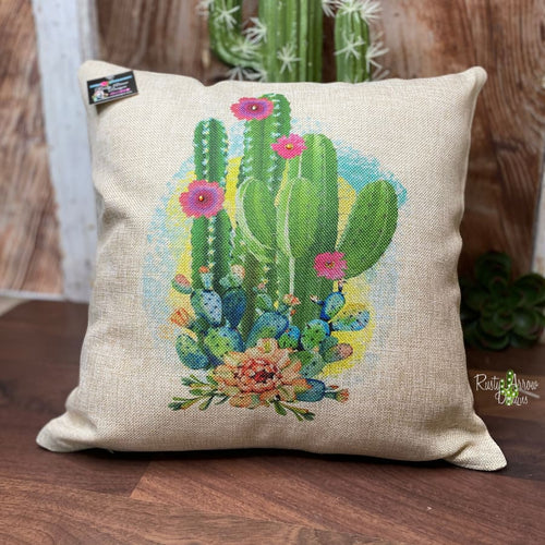 Cactus and Flowers Pillow Cover - Pillow