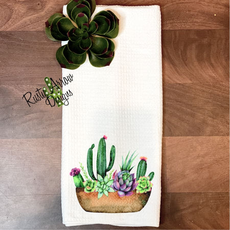 Turquoise Cactus Waffle Weave Tea Towel