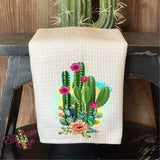 Cactus and Roses Waffle Weave Tea Towel