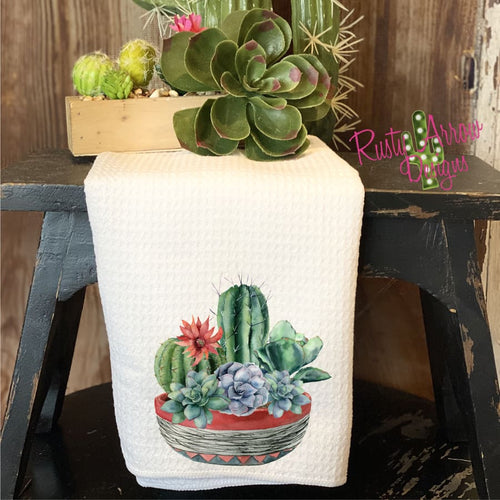 Cactus and Succulent Pot Waffle Weave Tea Towel