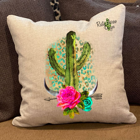 Cactus with Orange Daisies Decorative Throw Pillow