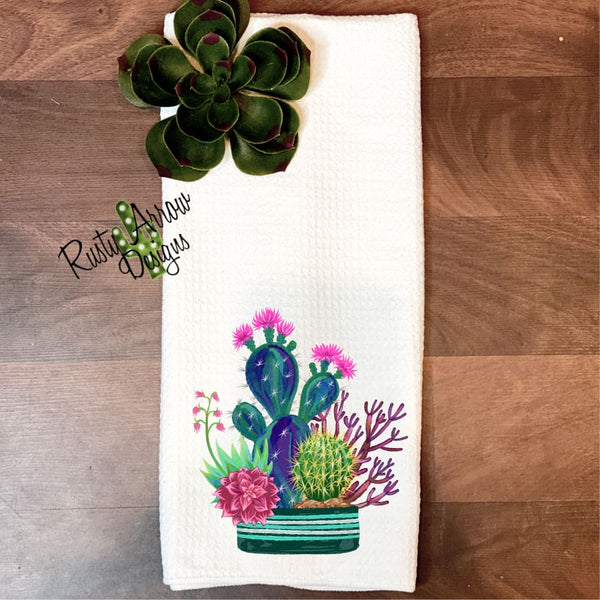 Cactus Plants Waffle Weave Tea Towel