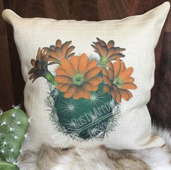 Cactus with Orange Daisies Decorative Throw Pillow - Pillow