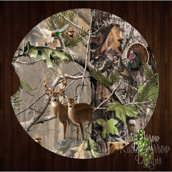 Camo with Deer Turkey and Duck Set of 2 Car Coasters - Car Coasters