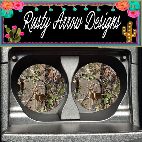 Camo with Deer Turkey and Duck Set of 2 Car Coasters - Car Coasters