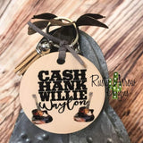 Cash Hank Willie and Waylon Round Wood Key Chain