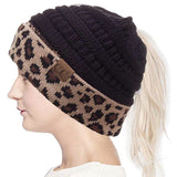 CC Ponytail Black and Cheetah Beanie with Patch - No Patch