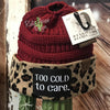 CC Ponytail Burgundy and Cheetah Beanie with Patch