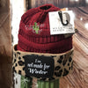 CC Ponytail Burgundy and Cheetah Beanie with Patch