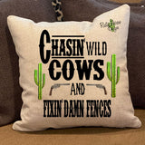 Chasin’ Wild Cows Pillow Cover - Pillow