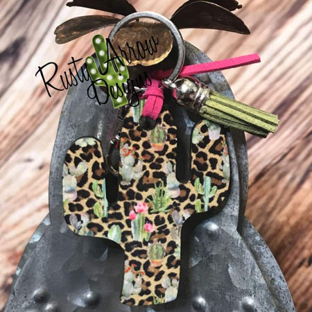 Cheetah Glitter Cactus Key Chain