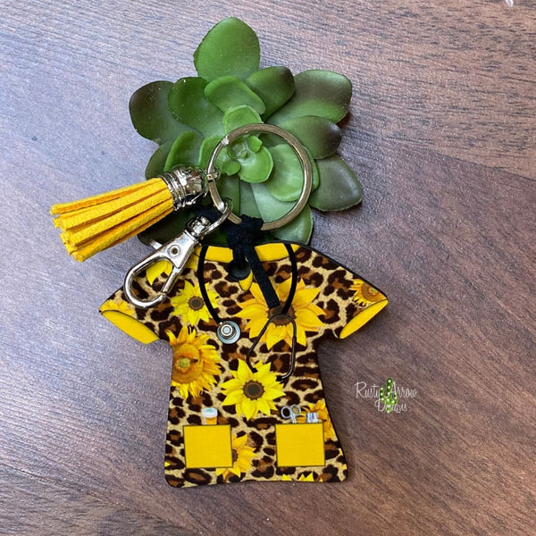 Cheetah and Sunflowers Nurse Scrub Key chain