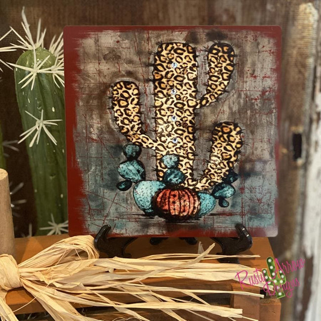 Cheetah Cactus Tiered Tray Sign