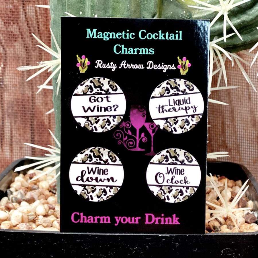 Rusty Arrow Designs - Cheetah Got Wine Magnetic Cocktail Charms