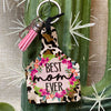 Cheetah Pink Floral Best Mom Ever Livestock Ear Tag Key chain