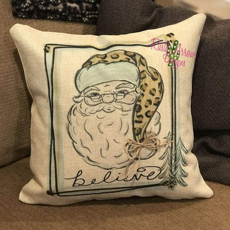 Merry Christmas Serape and Cheetah Santa Hat Decorative Throw Pillow