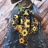 Cheetah with Sunflowers Cactus Key Chain
