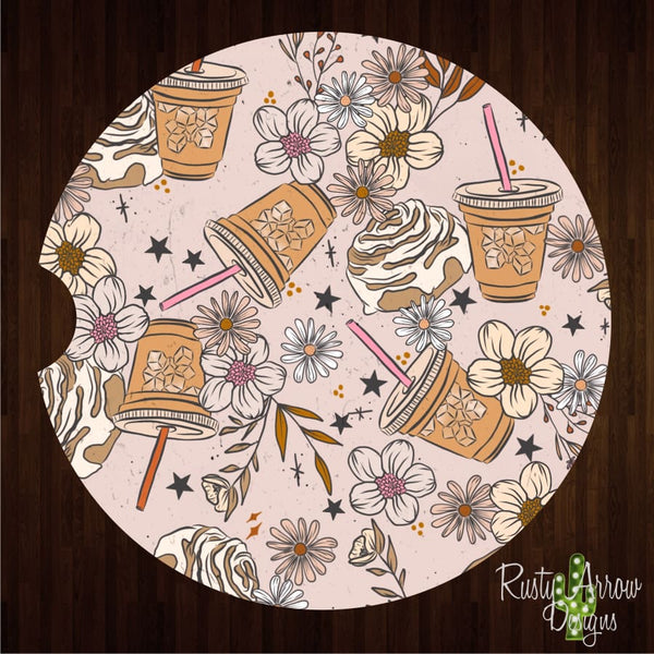 Coffee and Flowers Set of 2 Car Coasters - Car Coasters