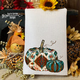 Copy of Turquoise and Red Aztec Pumpkins Waffle Weave Tea Towel