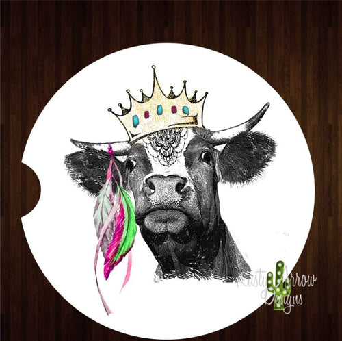 Cow with Crown and Feathers Set of 2 Car Coasters - Car Coasters
