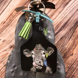 Cow with feathers Livestock Ear Tag Key chain