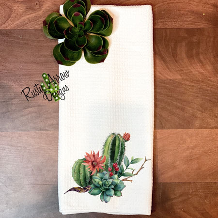 Cactus Flowers Waffle Weave Tea Towel