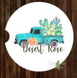 Desert Rose Vintage truck with Cactus Set of 2 Car Coasters - Car Coasters